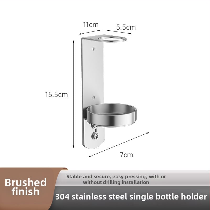 Στήριγμα φιαλών σαπουνιού και σαμπουάν από ανοξείδωτο ατσάλι 304 — τοίχου, βουρτσισμένη επιφάνεια, μοντέρνος μινιμαλισμός, χειροκίνητο πάτημα