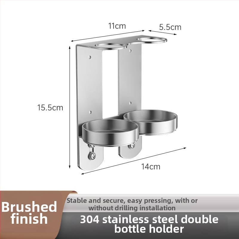 Στήριγμα φιαλών σαπουνιού και σαμπουάν από ανοξείδωτο ατσάλι 304 — τοίχου, βουρτσισμένη επιφάνεια, μοντέρνος μινιμαλισμός, χειροκίνητο πάτημα