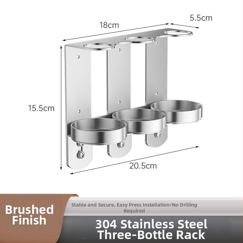Στήριγμα φιαλών σαπουνιού και σαμπουάν από ανοξείδωτο ατσάλι 304 — τοίχου, βουρτσισμένη επιφάνεια, μοντέρνος μινιμαλισμός, χειροκίνητο πάτημα