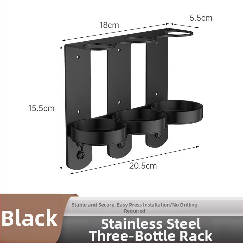 Στήριγμα φιαλών σαπουνιού και σαμπουάν από ανοξείδωτο ατσάλι 304 — τοίχου, βουρτσισμένη επιφάνεια, μοντέρνος μινιμαλισμός, χειροκίνητο πάτημα