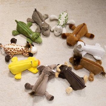 Плюшен животински калъф за моливи - куче, пълнеж от ПП памук, къс плюш, за възраст над 14 години