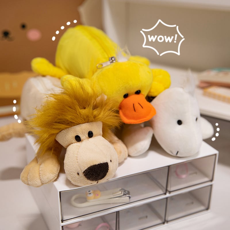 Плюшен животински калъф за моливи - куче, пълнеж от ПП памук, къс плюш, за възраст над 14 години