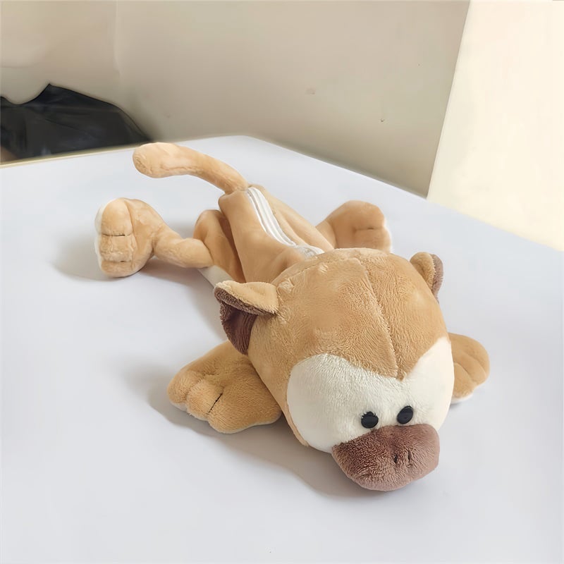 Плюшен животински калъф за моливи - куче, пълнеж от ПП памук, къс плюш, за възраст над 14 години