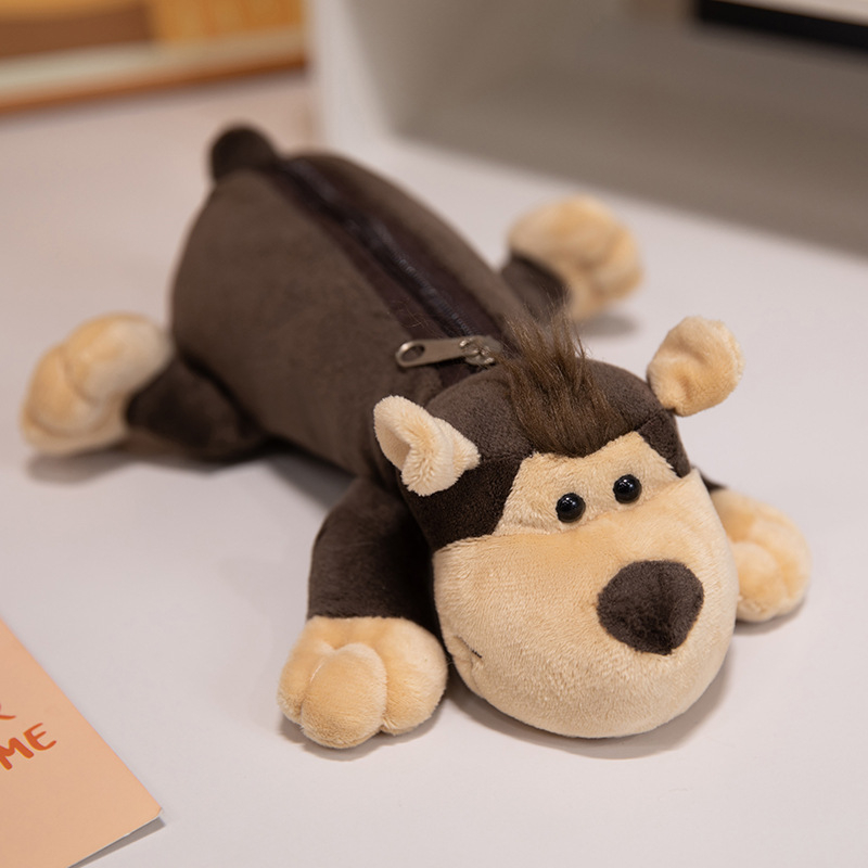 Плюшен животински калъф за моливи - куче, пълнеж от ПП памук, къс плюш, за възраст над 14 години