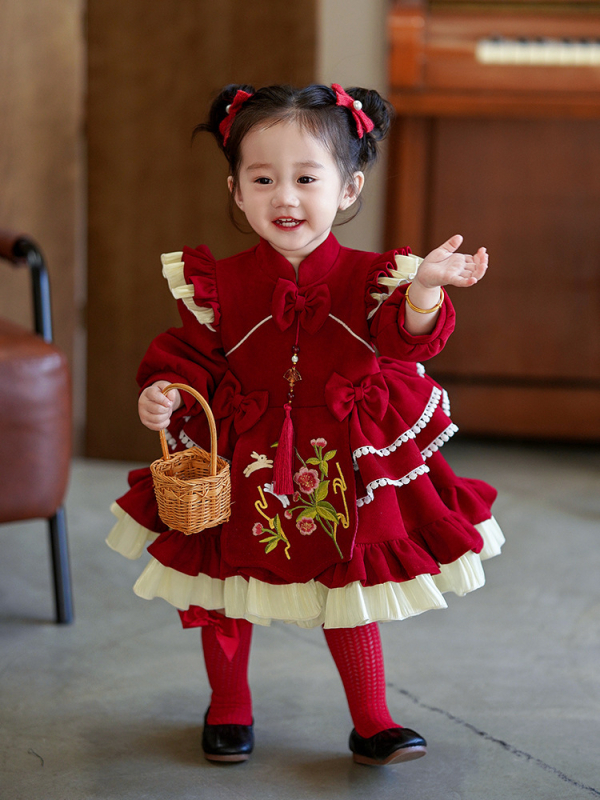 Φόρεμα κοριτσιών, στυλ πριγκίπισσα, Α-γραμμή; κυρίως ύφασμα: πολυεστέρας; επένδυση: πολυεστέρας; μοτίβο: λουλούδια; για ηλικίες 1-3 ετών