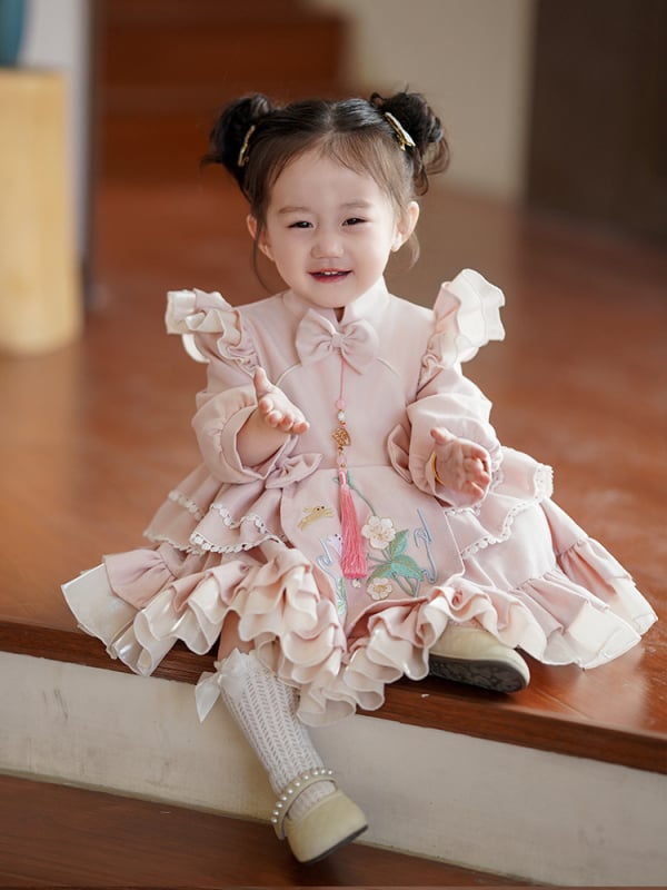 Φόρεμα κοριτσιών, στυλ πριγκίπισσα, Α-γραμμή; κυρίως ύφασμα: πολυεστέρας; επένδυση: πολυεστέρας; μοτίβο: λουλούδια; για ηλικίες 1-3 ετών