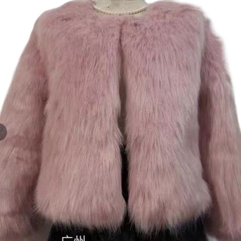 Palton din blană de vulpe, scurt, stil Chanel, guler polo, chenille cu spandex (ultra-short ≤40 cm; vulpe; chenille; spandex)