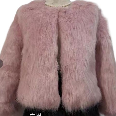 Palton din blană de vulpe, scurt, stil Chanel, guler polo, chenille cu spandex (ultra-short ≤40 cm; vulpe; chenille; spandex)