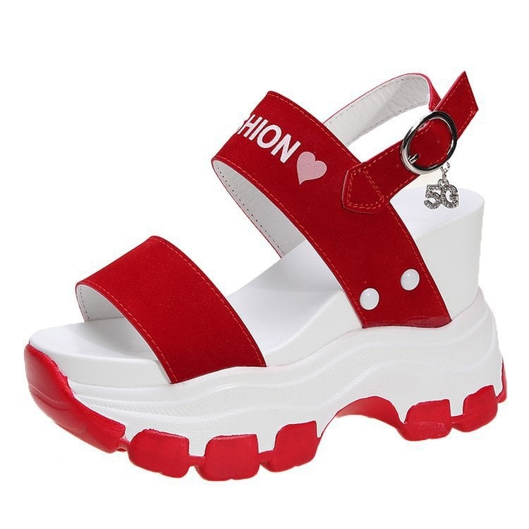 Ženske modne sandale s nubuk gornjim dijelom, PU đon, korejski stil, okrugla prst, kopča