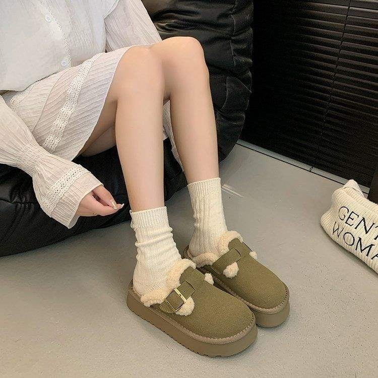 Ženske Birkenstock-stil papuče s krznom, gornji dio telećeg velura, gumeni potplat, protuklizni, zatvoren vrh, debljina potplata 0–3 cm