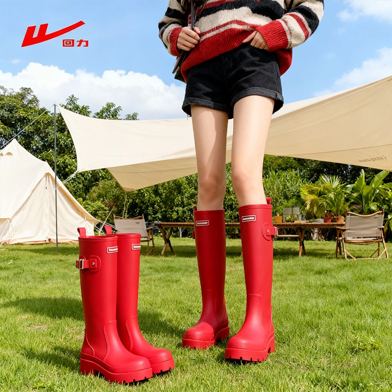 Ženske čizme za kišu s visokim korpusom, debela potplata, vodootporan PVC gornji dio, korejski stil, srednja peta 3–5 cm