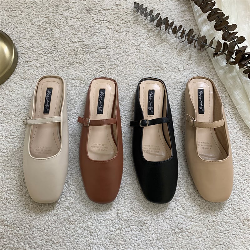 Pantofi dama cu talpă plată - stil coreean, partea superioară Ultrafilm piele, talpă din cauciuc, interior Cortex, model solid, primăvară-vară 2025