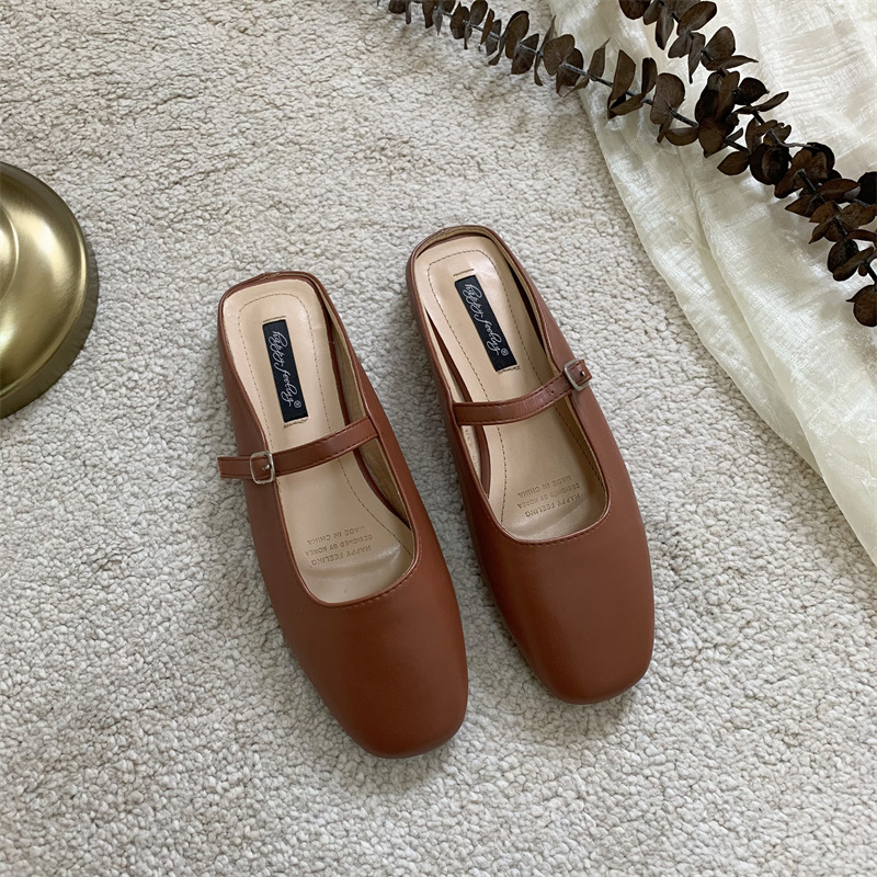 Pantofi dama cu talpă plată - stil coreean, partea superioară Ultrafilm piele, talpă din cauciuc, interior Cortex, model solid, primăvară-vară 2025