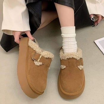 Ženske papuče s debelim potplatom, slip-on, krznena podstava, gornji dio od velura, potplat od pjene