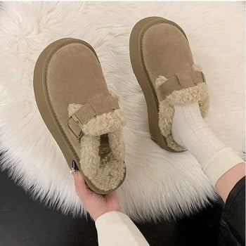 Ženske papuče s debelim potplatom, slip-on, krznena podstava, gornji dio od velura, potplat od pjene