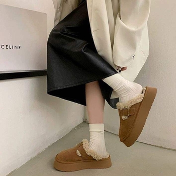 Ženske papuče s debelim potplatom, slip-on, krznena podstava, gornji dio od velura, potplat od pjene