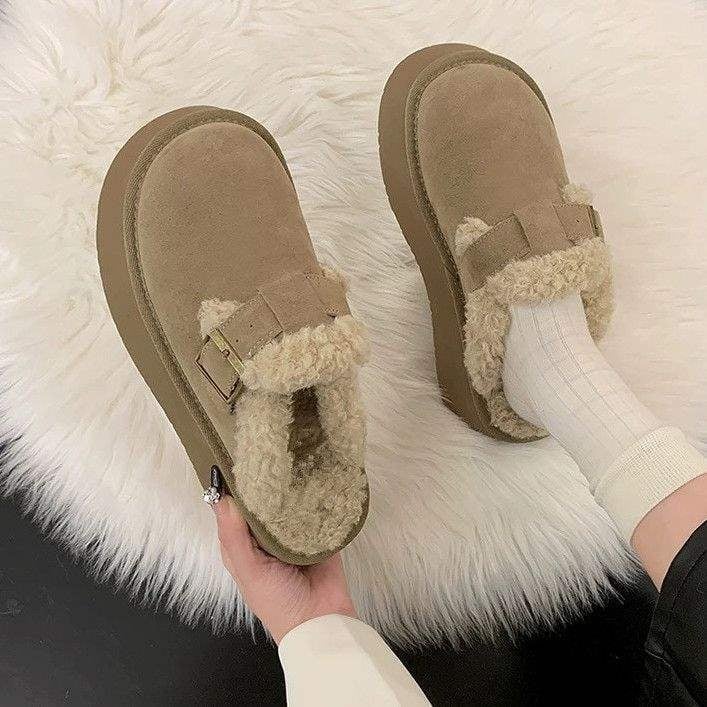 Ženske papuče s debelim potplatom, slip-on, krznena podstava, gornji dio od velura, potplat od pjene