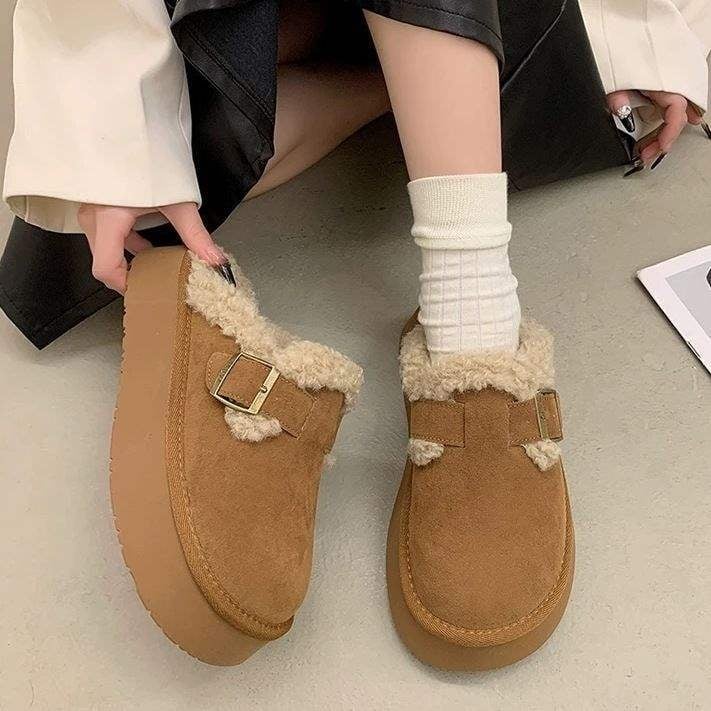 Ženske papuče s debelim potplatom, slip-on, krznena podstava, gornji dio od velura, potplat od pjene