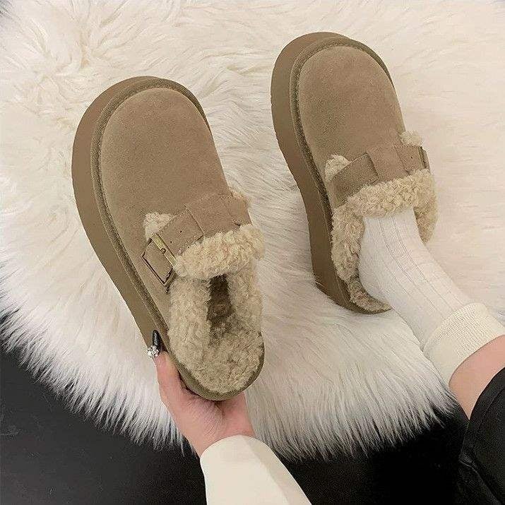 Ženske papuče s debelim potplatom, slip-on, krznena podstava, gornji dio od velura, potplat od pjene