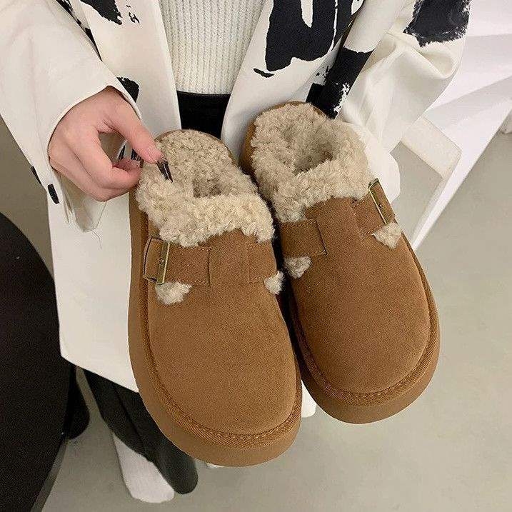Ženske papuče s debelim potplatom, slip-on, krznena podstava, gornji dio od velura, potplat od pjene