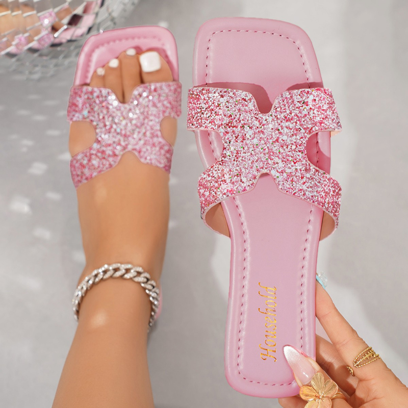 Papuče za plažu s jednim remenom: gornji dio od PVC-a, gumena potplata, podstava od imitacije kože, jednostavan slip-on dizajn, debljina potplata 0–3 cm