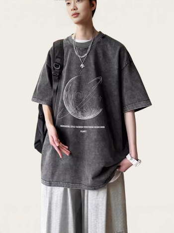 T-shirt kratkih rukava s karikaturnim printom, slobodan kroj, okrugli izrez, 96%+ pamuka
