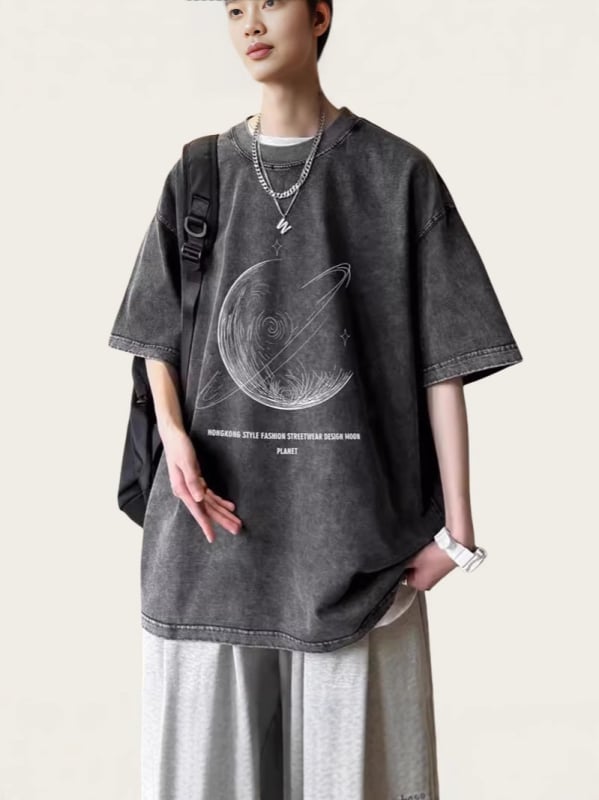 T-shirt kratkih rukava s karikaturnim printom, slobodan kroj, okrugli izrez, 96%+ pamuka
