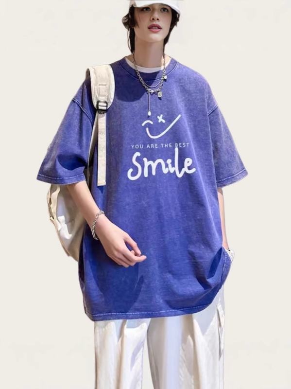 T-shirt kratkih rukava s karikaturnim printom, slobodan kroj, okrugli izrez, 96%+ pamuka