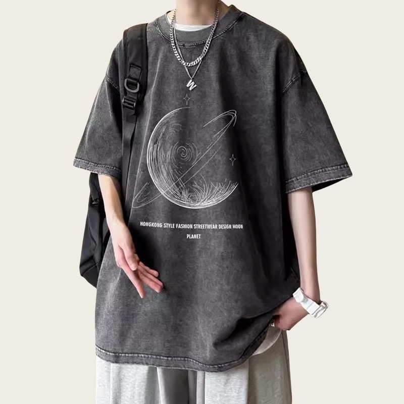 T-shirt kratkih rukava s karikaturnim printom, slobodan kroj, okrugli izrez, 96%+ pamuka