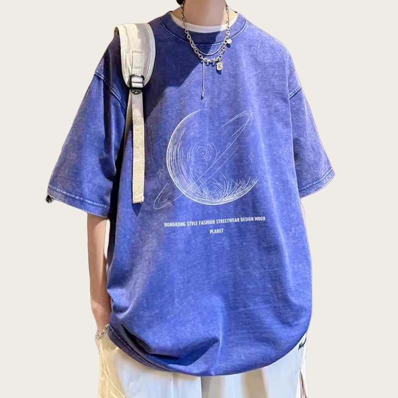 T-shirt kratkih rukava s karikaturnim printom, slobodan kroj, okrugli izrez, 96%+ pamuka