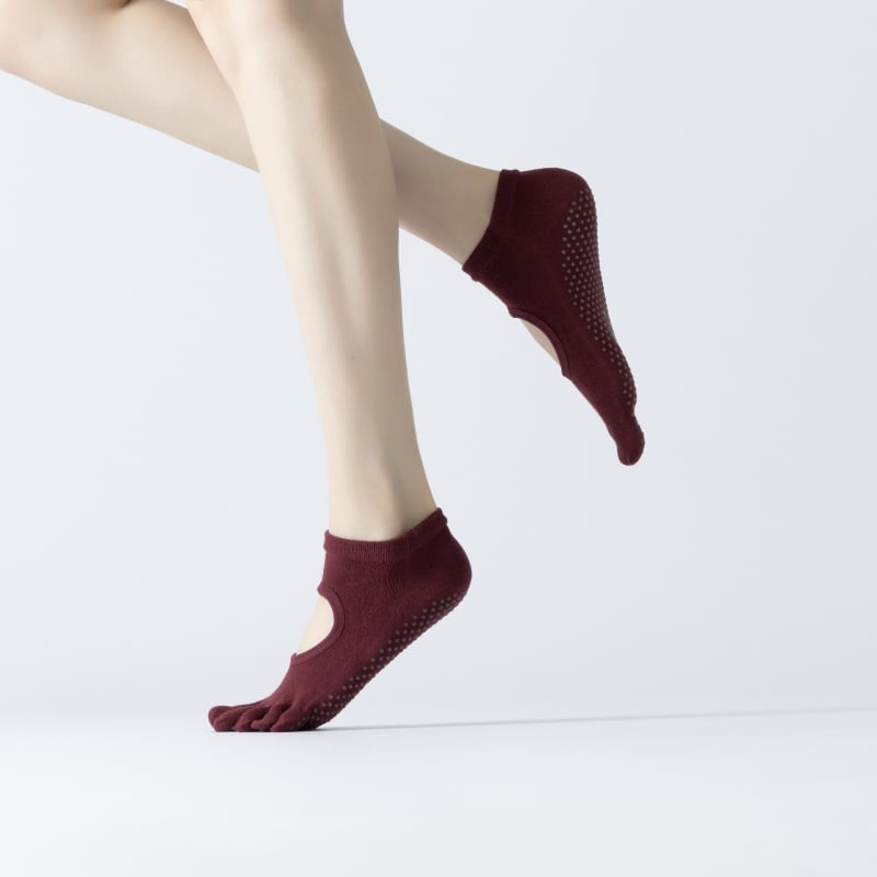 Женски чорапи за йога без пета от памук — антихлъзгави, дишащи, абсорбират пот, антибактериални