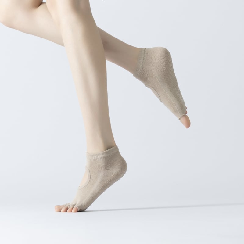 Женски чорапи за йога без пета от памук — антихлъзгави, дишащи, абсорбират пот, антибактериални