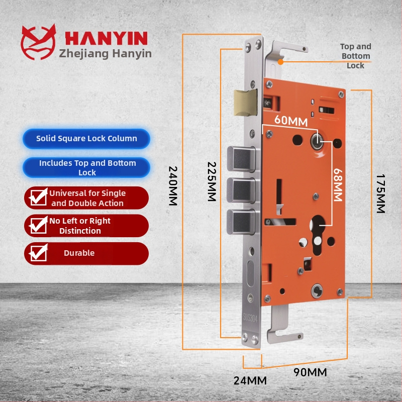 Corp de încuietoare pentru uși anti-furt — mecanism de încuietoare universal, mâner, cupru, model 24240-30240, stil modern simplu, OEM