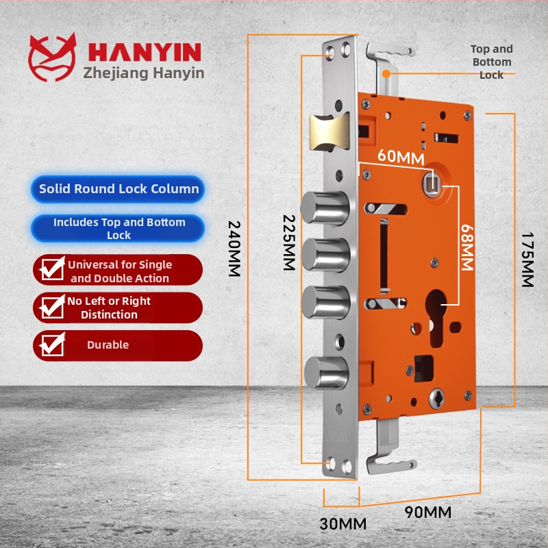 Corp de încuietoare pentru uși anti-furt — mecanism de încuietoare universal, mâner, cupru, model 24240-30240, stil modern simplu, OEM
