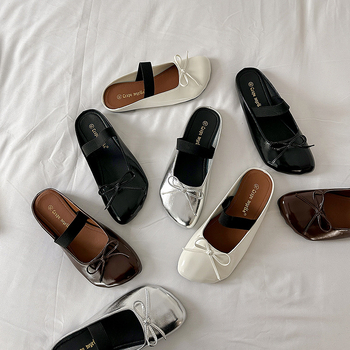 Ženske sandale s mašnicom, jednopredni remen — gornji dio od mikrovlakana, gumena potplata, unutarnja koža svinjska, slip-on, ravna potplata
