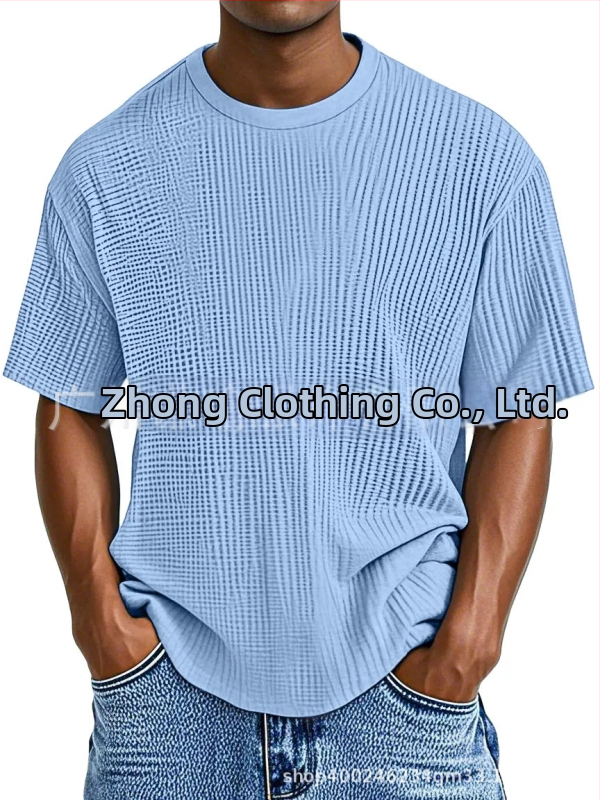 Pánske tričko - guľatý výstrih, krátke rukávy, bavlnená zmes (waffle-knit)