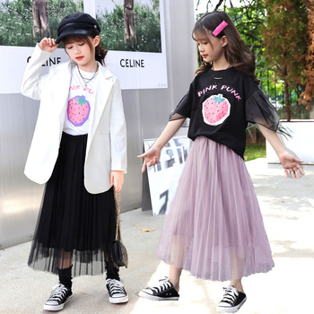 Fustă plisată din plasă pentru fete, croială A-line, căptușită cu bumbac, lungime medie, pentru fete peste 8 ani