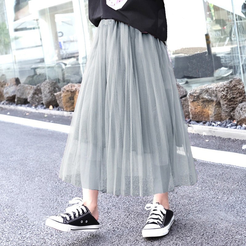 Fustă plisată din plasă pentru fete, croială A-line, căptușită cu bumbac, lungime medie, pentru fete peste 8 ani