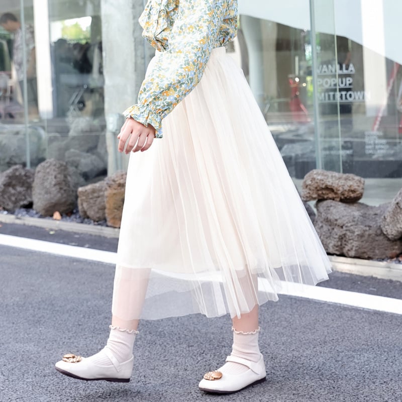 Fustă plisată din plasă pentru fete, croială A-line, căptușită cu bumbac, lungime medie, pentru fete peste 8 ani