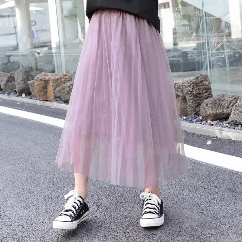 Fustă plisată din plasă pentru fete, croială A-line, căptușită cu bumbac, lungime medie, pentru fete peste 8 ani