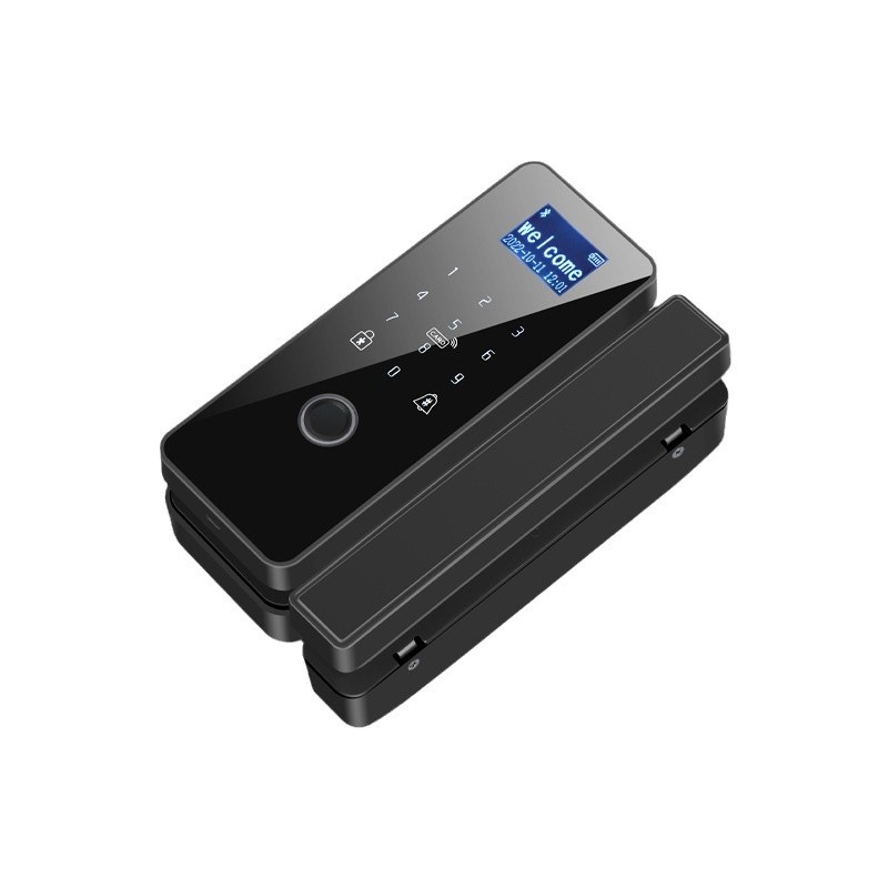 Încuietoare electronică pentru ușă de sticlă cu amprentă și parolă, modelul 01, capacitate amprente 100, timp de scanare <0,3 s, alimentare DC