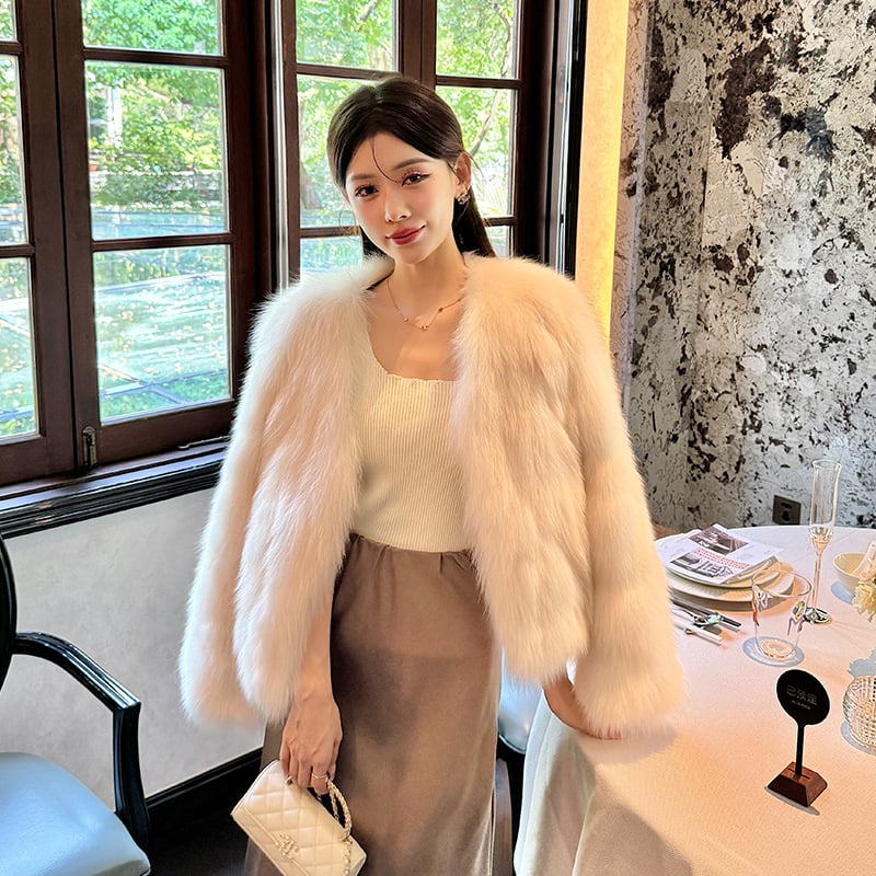 Ženski kaput od umjetnog krzna, V-izrez, dugi rukavi, Zima 2024