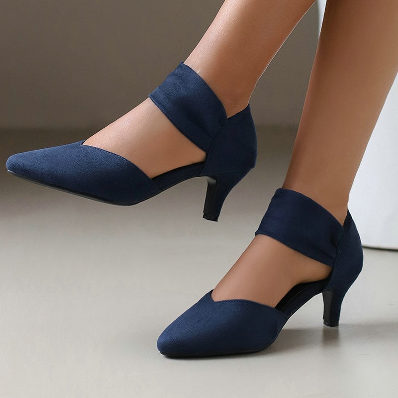 Ženske sandale od nubuka s jednim kaišem, oštar vrh, nizak klin, slip-on
