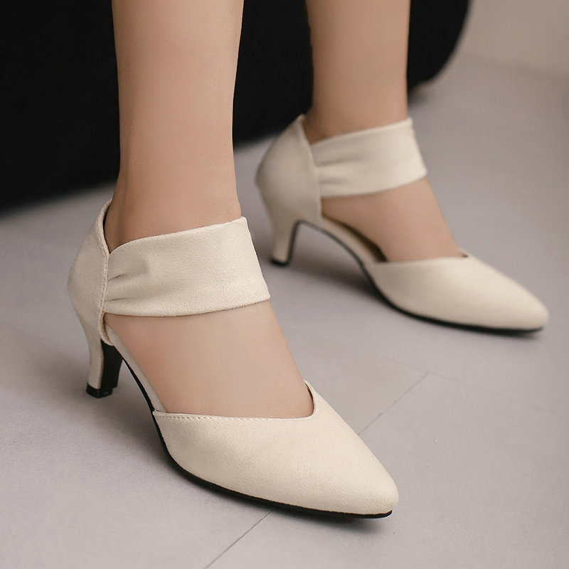 Ženske sandale od nubuka s jednim kaišem, oštar vrh, nizak klin, slip-on