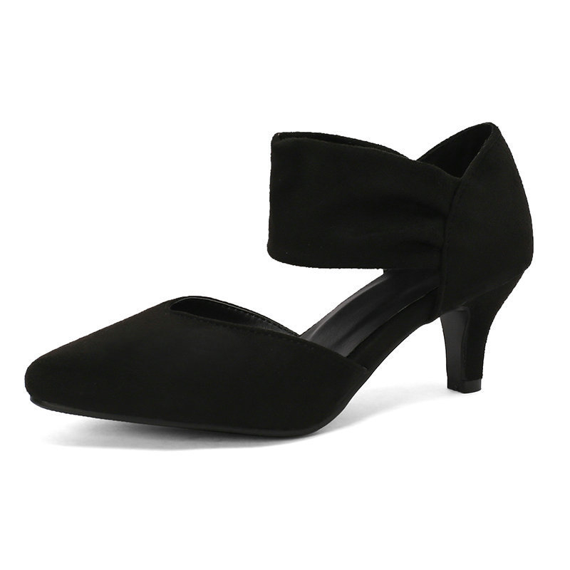 Ženske sandale od nubuka s jednim kaišem, oštar vrh, nizak klin, slip-on