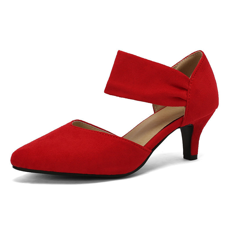 Ženske sandale od nubuka s jednim kaišem, oštar vrh, nizak klin, slip-on