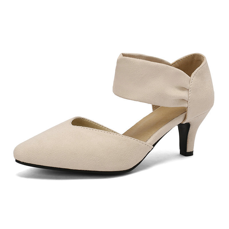 Ženske sandale od nubuka s jednim kaišem, oštar vrh, nizak klin, slip-on