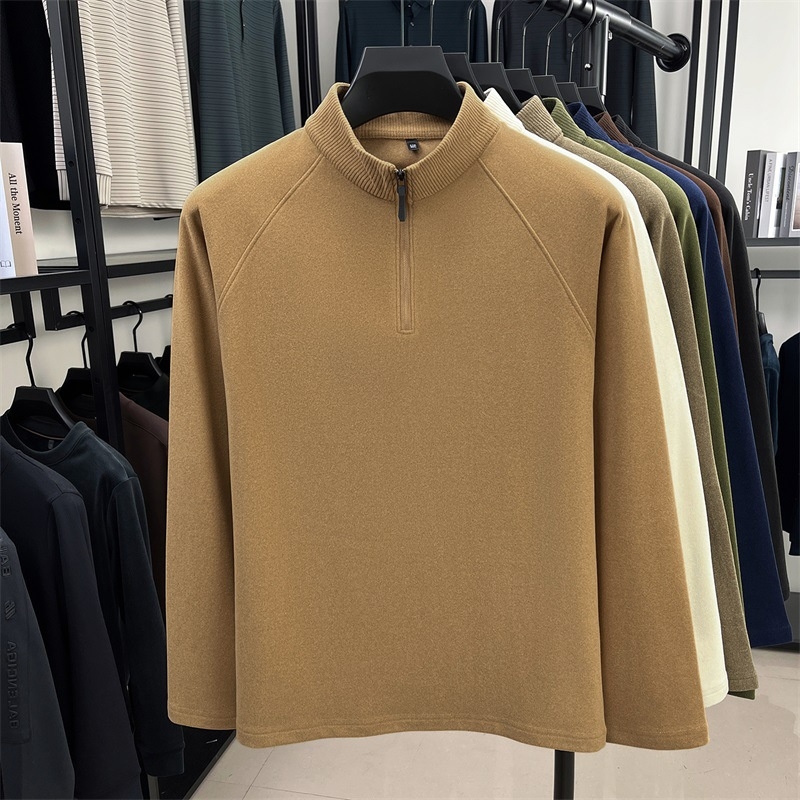 Pánske tričko s polozipom a stojačím golom, dlhý rukáv, úzky strih, jednobarevné (viskózová zmes, jednobarevné, jeseň 2025)