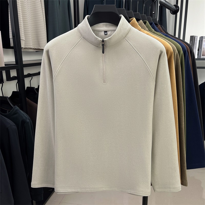 Pánske tričko s polozipom a stojačím golom, dlhý rukáv, úzky strih, jednobarevné (viskózová zmes, jednobarevné, jeseň 2025)