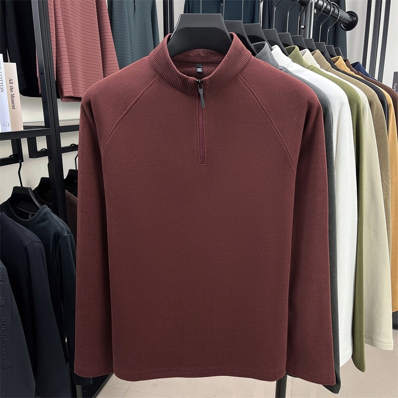 Pánske tričko s polozipom a stojačím golom, dlhý rukáv, úzky strih, jednobarevné (viskózová zmes, jednobarevné, jeseň 2025)